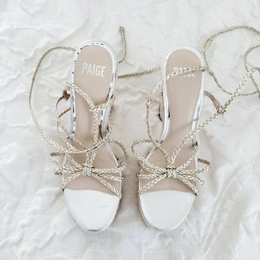 PAIGE Braided Metallic Ankle-Strap Platform Espadrilles Size 9 New